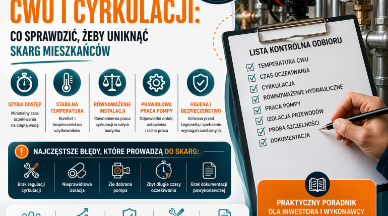 Odbiór instalacji CWU i cyrkulacji: co sprawdzić, żeby uniknąć skarg mieszkańców